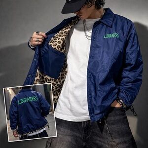 Liberaiders Tokyo Coach Jacket Navy Embroidered Back Leopard Lining Size L Japan